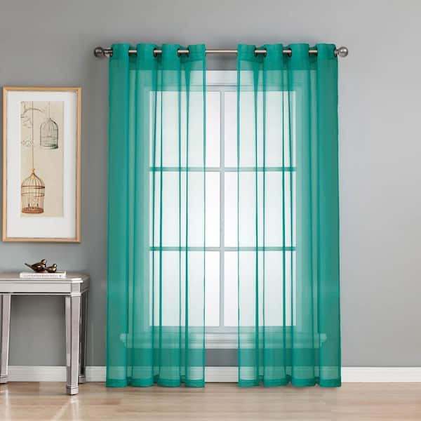 Window Elements Teal Solid Grommet Sheer Curtain - 54 in. W x 84 in. L  (Set of 2)