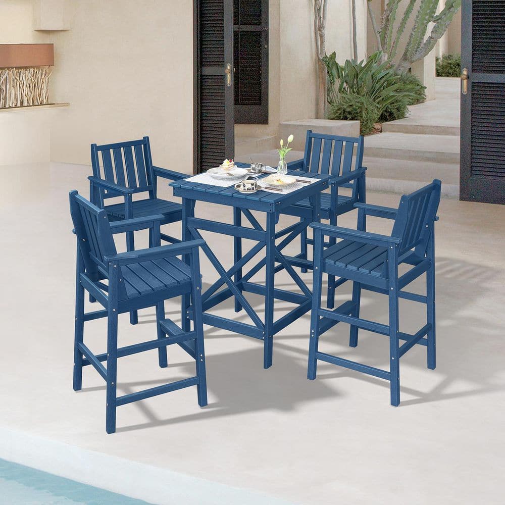 5-Piece Navy Blue HDPE Plastic Outdoor Bar Set with Square Bar Table price history on PriceWatchPro