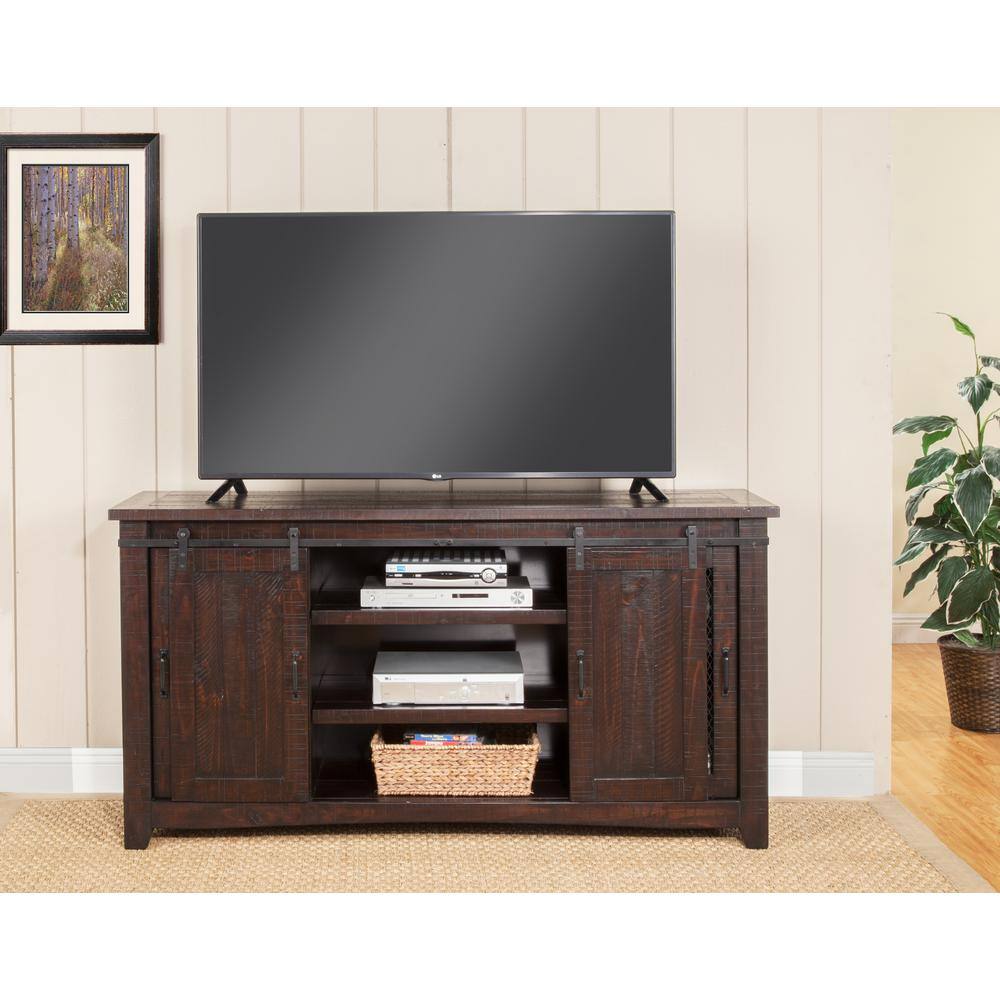 Espresso Pine Wood 65" TV Stand with Mesh Doors