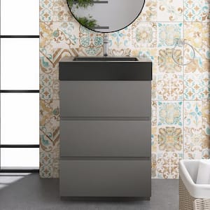 24 in. W x 18 in. D x 32.3 in. H Single Sink Freestanding Bath Vanity in Gray with Black Solid Surface Top