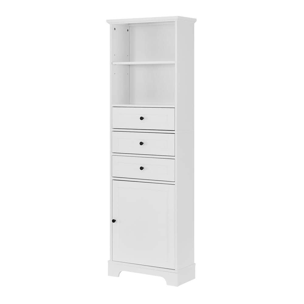 FUNKOL 22 in. L x 10 in. W x 69 in. H Tall Storage Cabinet in White ...