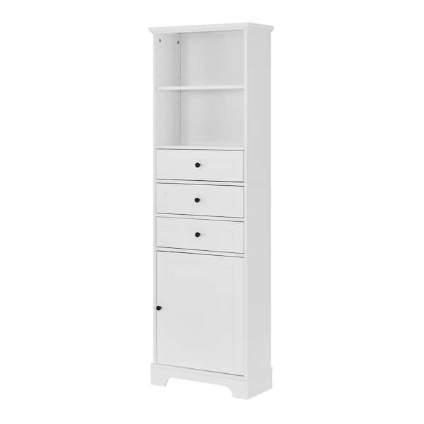 FUNKOL 22 in. L x 10 in. W x 69 in. H Tall Storage Cabinet in White with 3-Drawers and Adjustable Shelves, Ready to Assemble
