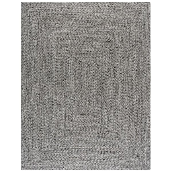 Braided 8 ft. x 10 ft. Black/Ivory Solid Color Modern Washable Area Rug