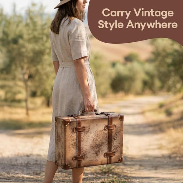 Vintiquewise 17 in. x 12 in. x 6 in. Wood and Faux Leather Old