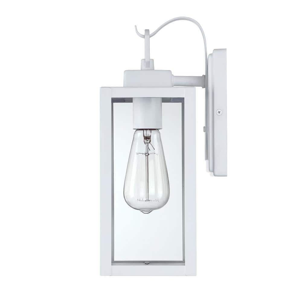 13 in.1-Light Matte White Hardwired Outdoor Wall Lantern Modern Sconce with