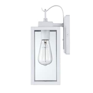 13 in.1-Light Matte White Hardwired Outdoor Wall Lantern Modern Sconce with Clear Glass