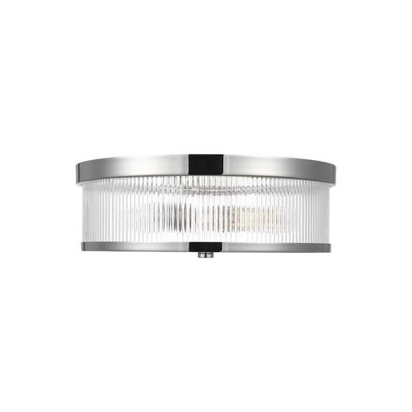 Generation Lighting Geneva 14 in. W x 4.875 in. H 2-Light Polished Nickel Mid-Century Indoor Dimmable Flush Mount with Clear Glass Shade