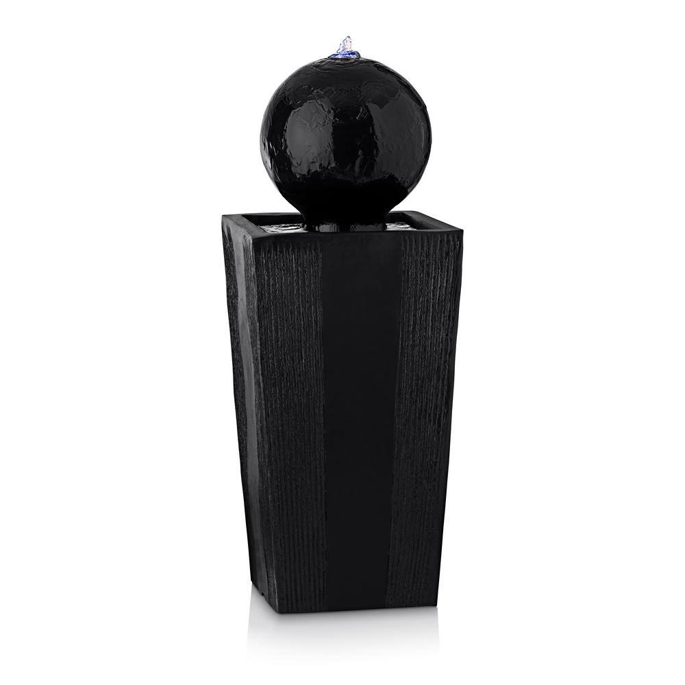 Black Polystone 33" Sphere Pedestal Water Fountain