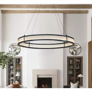 1-Light Modern Single Light 32 in. Wide Integrated LED Ring Chandelier Matt Black Indoor Lighting For Dining Room
