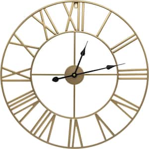 24 in. Round Gold Metal Decorative Wall Clock Roman Numeral