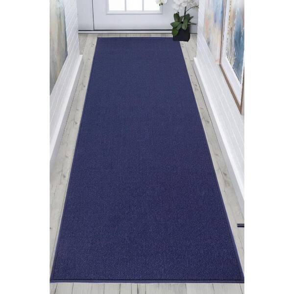 Custom Size Runner Rug Solid Navy 31 in. W x 120 in. L Stair Runner 25.81 sq. ft.