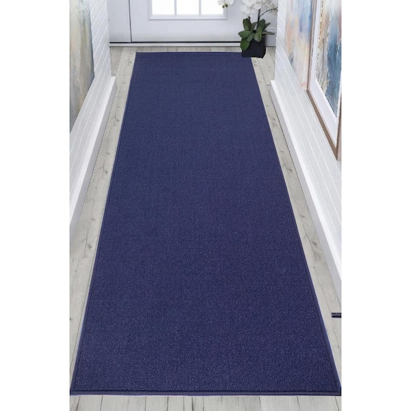 Rubber Collection Solid Navy Blue 36 in. Width x Your Choice Length Custom Size Runner Rug