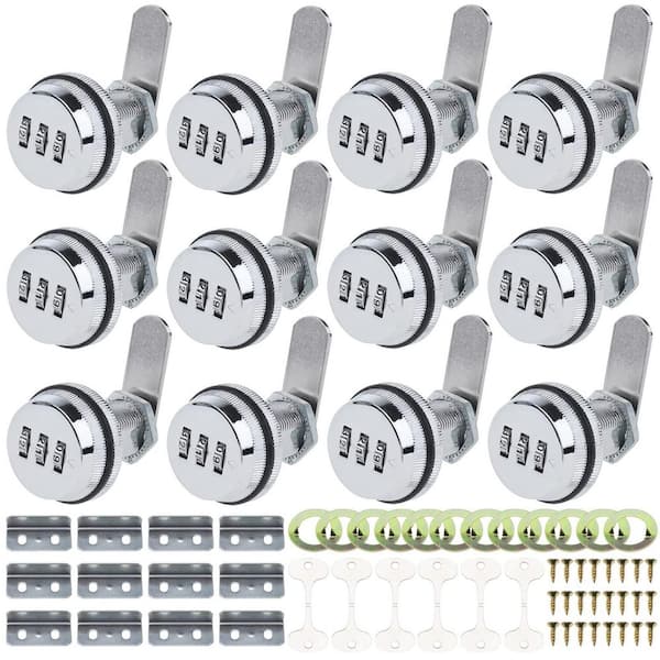 1-1/8 in. Cylinder Coded Cabinet Security Lock, Metal Bright Chrome Password for Drawers (12-Pack)