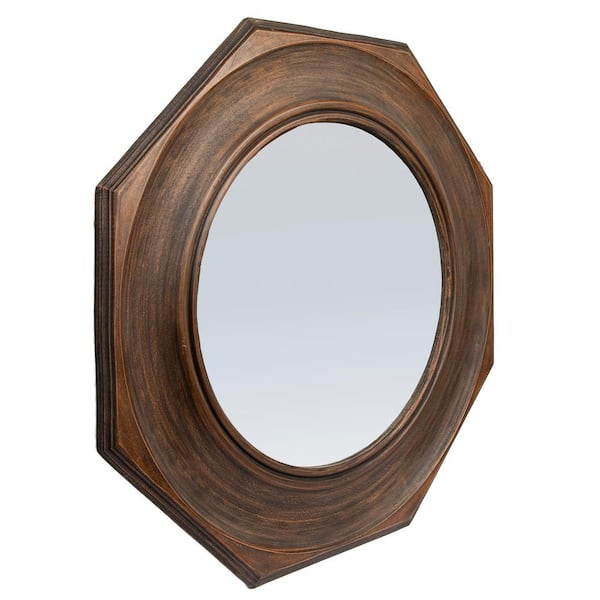 Storied Home 35.5 in W x 0.6 in. H Carved Wood Natural Hexagonal Framed Decorative Mirror