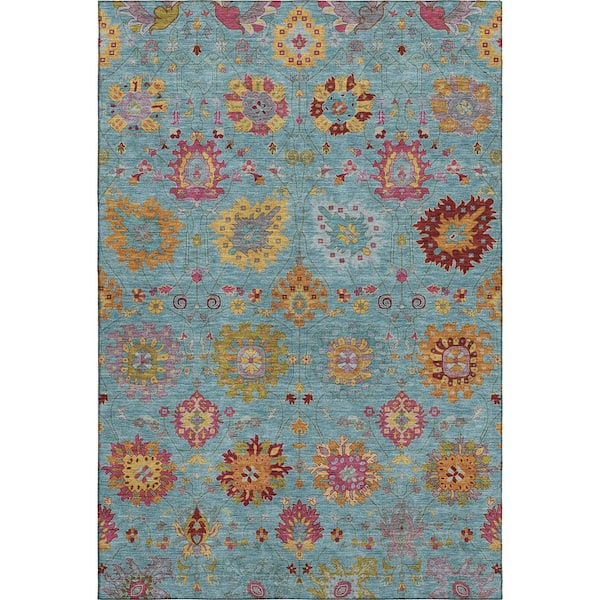 Mayfield Premium Machine Washable Abstract AMF2288 Teal 9 ft. x 12 ft. Area Rug