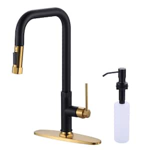 Single Handle Pull Down Sprayer Kitchen Faucet with 27 in. Extend Pipe Stainless Steel in Black and Gold