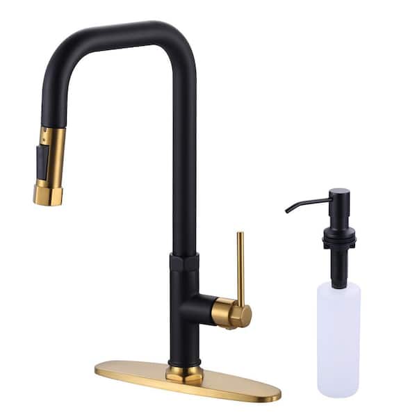 AVITAS Single Handle Pull Down Sprayer Kitchen Faucet with 27 in. Extend Pipe Stainless Steel in Black and Gold