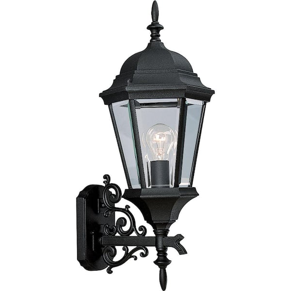 Progress Lighting Welbourne Collection 1-Light Textured Black Clear Beveled Glass Traditional Outdoor Large Wall Lantern Light