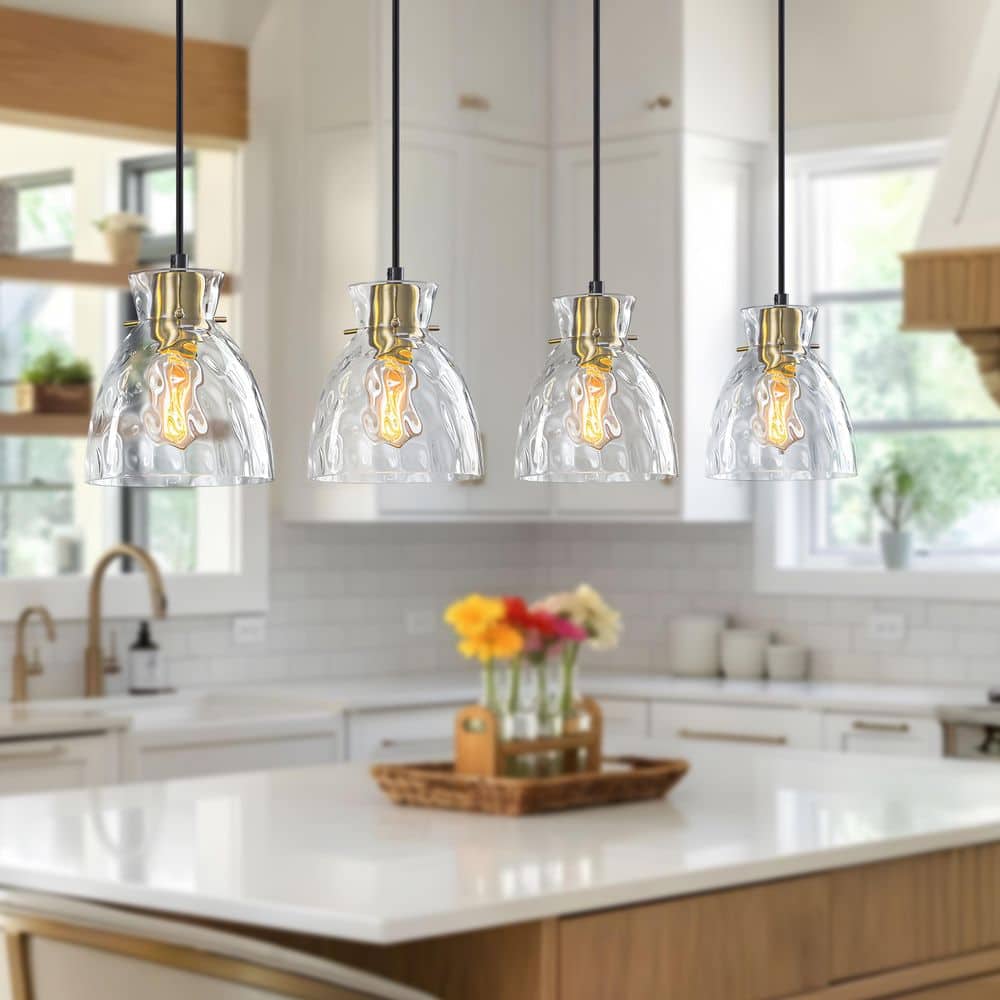 Modern Black 4-Light Linear Pendant Light with Clear Textured Glass Shades for Kitchen Island, Dining Room Lighting price history on PriceWatchPro