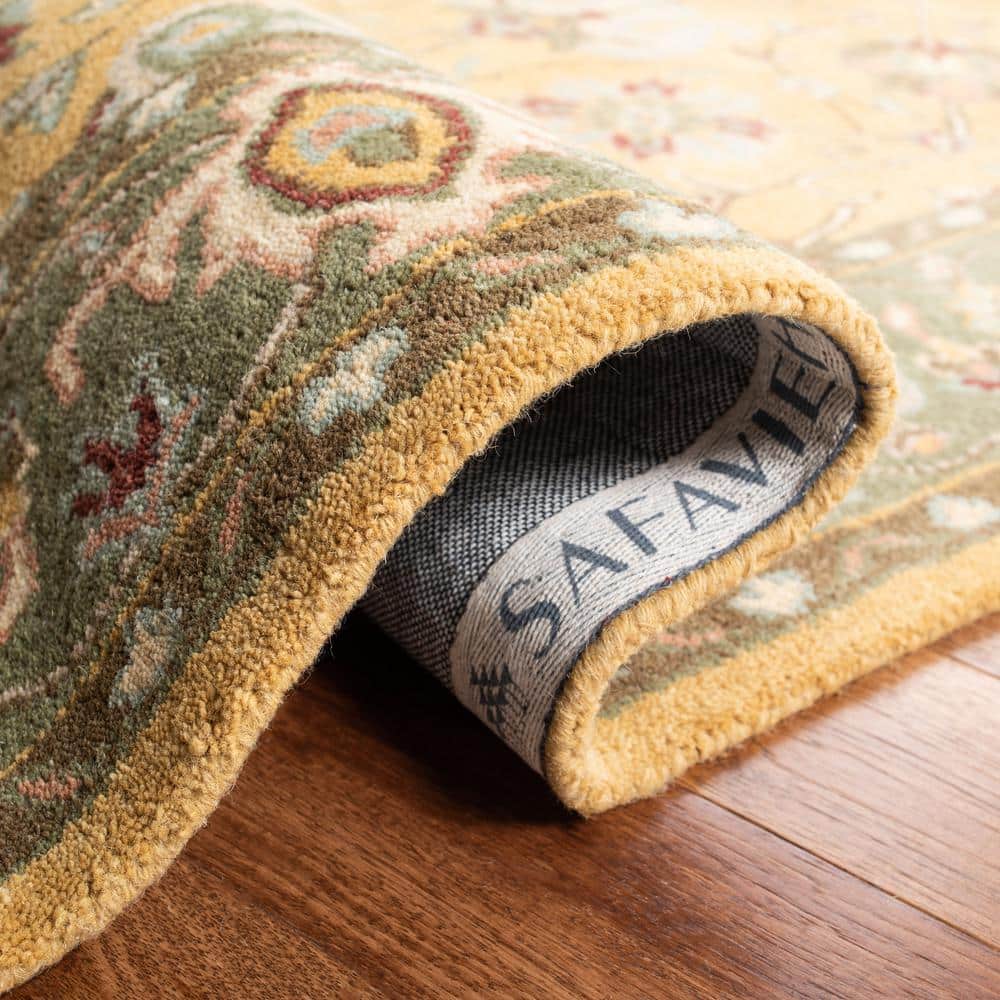 Antiquity Gold and Green Hand-Tufted Wool Runner Rug