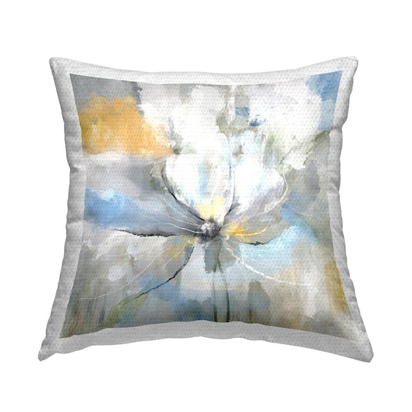 Stupell Industries Abstract Floral Blue Yellow Accent Blue Square Outdoor Throw Pillow