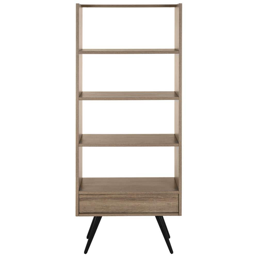 Terrence Transitional Black/Brown Wood 5-Tier Etagere with Drawer