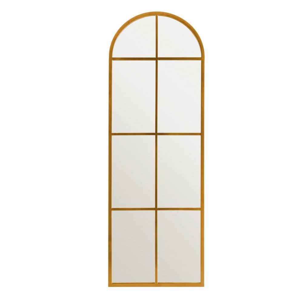 NEUTYPE 16 in. W x 47 in. H Art Deco Arch Iron Frame Gold Window Pane Decorative Wall Mirror HD