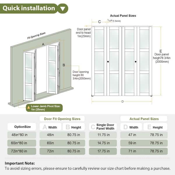 60 in. x 80 in. (Double 30 in. Bifold Doors) 3-Lite Frosted Glass White Solid MDF Bi-Fold Door with Hardware Kit