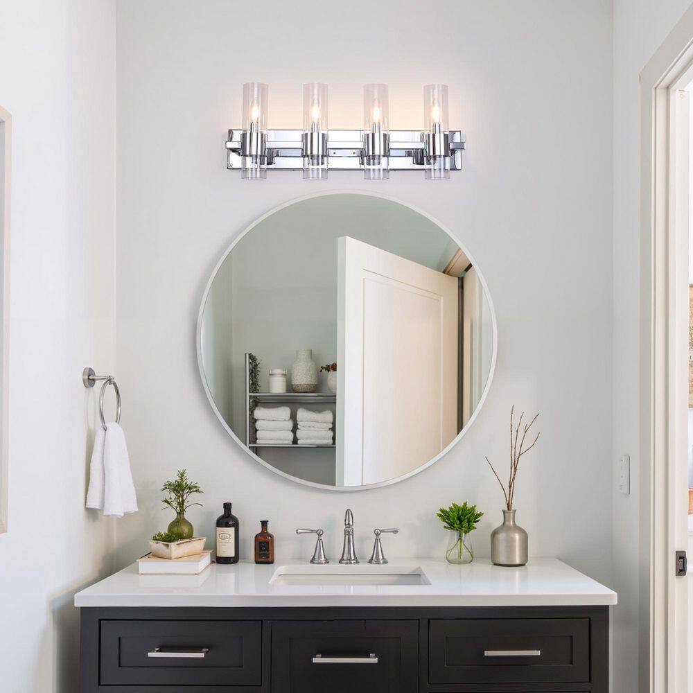 27.56 in. 4-Light Chrome Modern Vanity Light Wall Sconces with Clear Glass Shade for Kitchen Living Room Hallway price history on PriceWatchPro