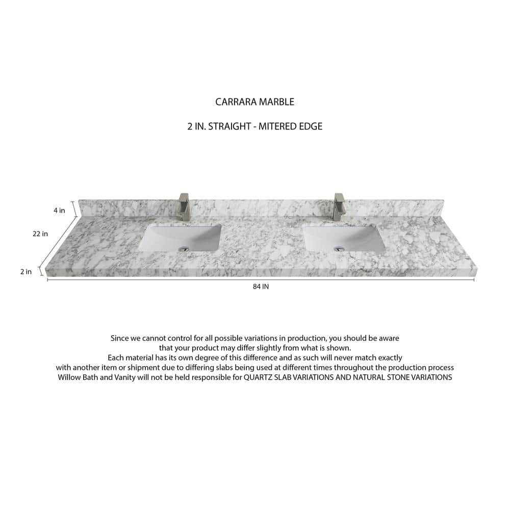 Sonoma 84'' Double Sink Freestanding Alabaster Vanity with Carrara Marble Top