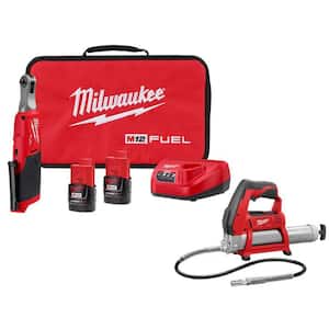 M12 FUEL 12V Lithium-Ion Brushless Cordless High Speed 1/4 in. Ratchet Kit W/M12 Grease Gun