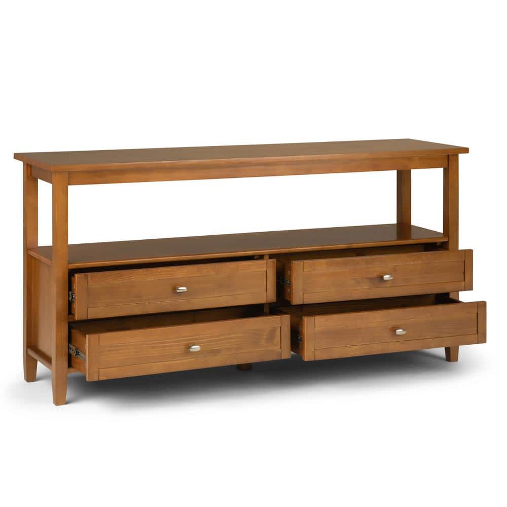 Shaker Style Light Golden Brown Solid Wood Console with Storage