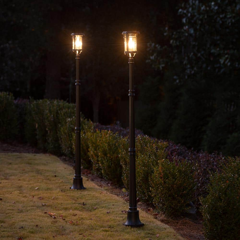 Aurora Black Cast Aluminum Solar Outdoor Light with LED Bulb