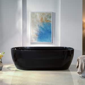 72 in. L x 35.375 in. W Contemporary Acrylic Soaking Bathtub in Glossy Black Inside and Outside with Matte Black Drain