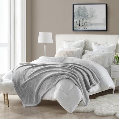 White Faux Fur Throw Blanket 50 in. x 60 in. Cozy Plush Throw Blanket