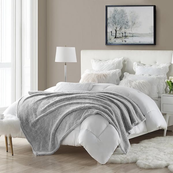 Luxury Fur FUR ACCENTS Comforter Faux Fur Bedspread White Throw Blanket 