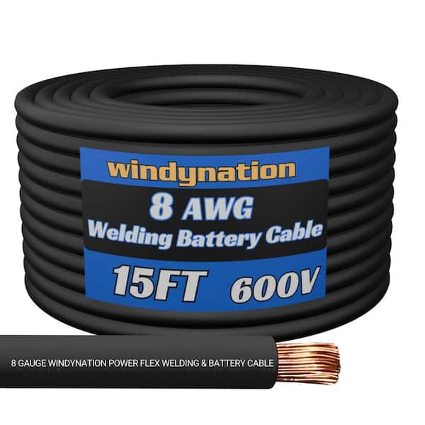 WindyNation 8-Gauge 15 ft. Black Welding Cable