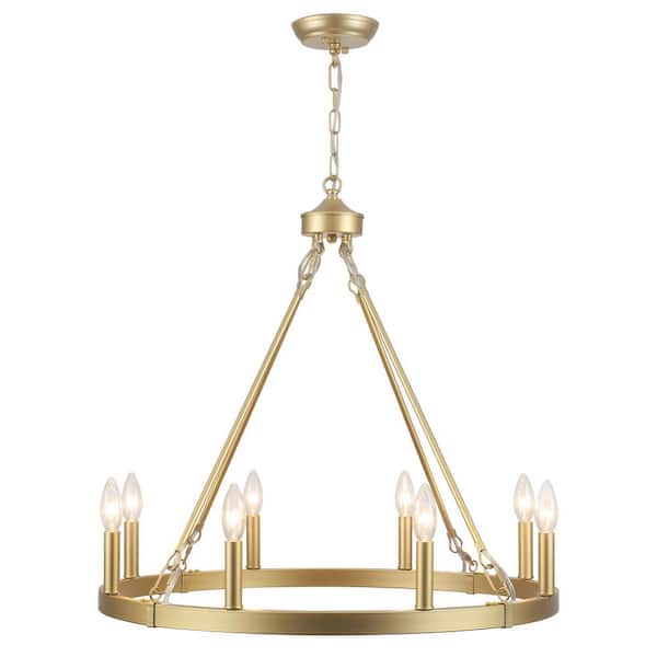 8-Light Imitation Copper and Gold Farmhouse Wagon Wheel Modern Chandelier Industrial Pendant Light