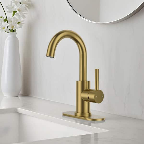 Single Hole 1-Handle Bathroom Faucet in Matte Glod