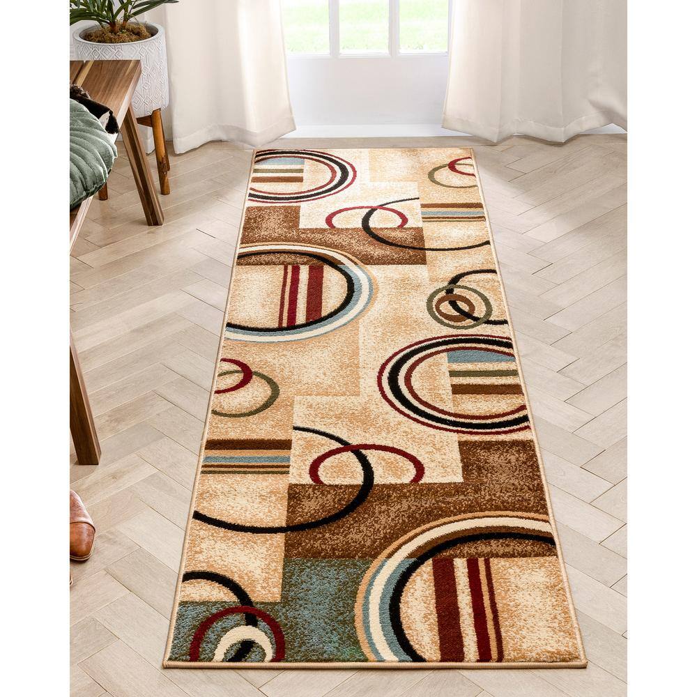 Ivory Geometric Patterned Synthetic Runner Rug 2'3" x 7'3"