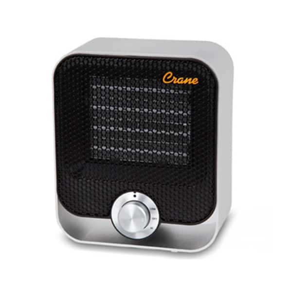 Crane 8.5 in. 800/1200-Watt Electric Compact Portable Ceramic Space Heater with Brushed Aluminum Housing - Black