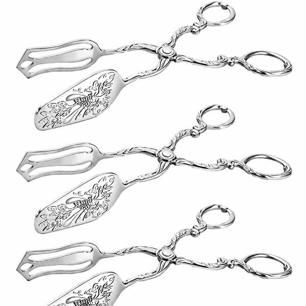 Vintage Silver Metal Serving Tongs Set of 3 Zinc Alloy 8.5 in Buffet Bread Salad Tongs Dishwasher Safe