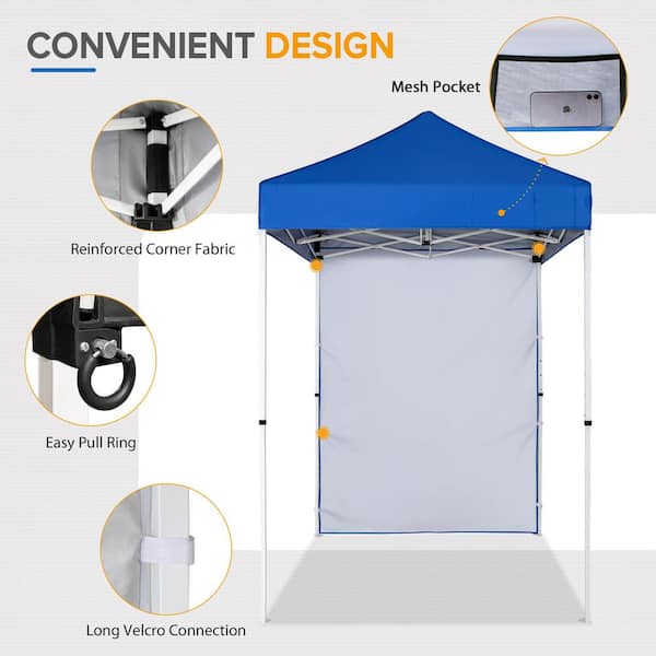 EAGLE PEAK 5 ft. x 5 ft. Blue Pop Up Canopy with 1 Removable Sunwall  E25SW1-BLU-AZ - The Home Depot