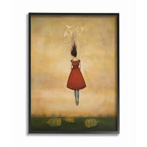 11 in. x 14 in. "Beauty and Birds in Her Hair Woman in Red Dress Flying Away" by Duy Huynh Framed Wall Art