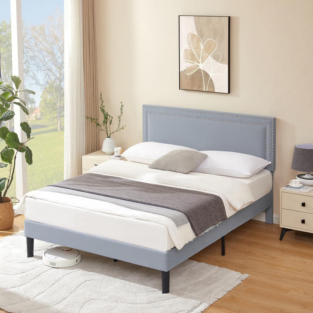 VECELO Upholstered Bed With Adjustable Headboard, No Box Spring Needed ...