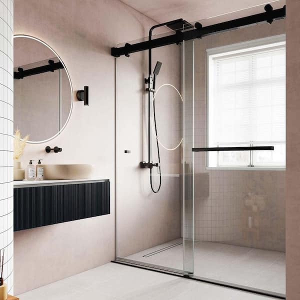 VS 68 in.-72 in. W x 78 in. H Soft Closing Frameless Double Sliding Shower Door w/ 3/8 in. Tempered Glass in Matte Black