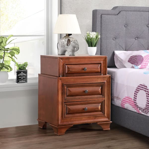 Morgana Oak Color 3-Drawer 24 in. W Wood Nightstand with Curved Fronts