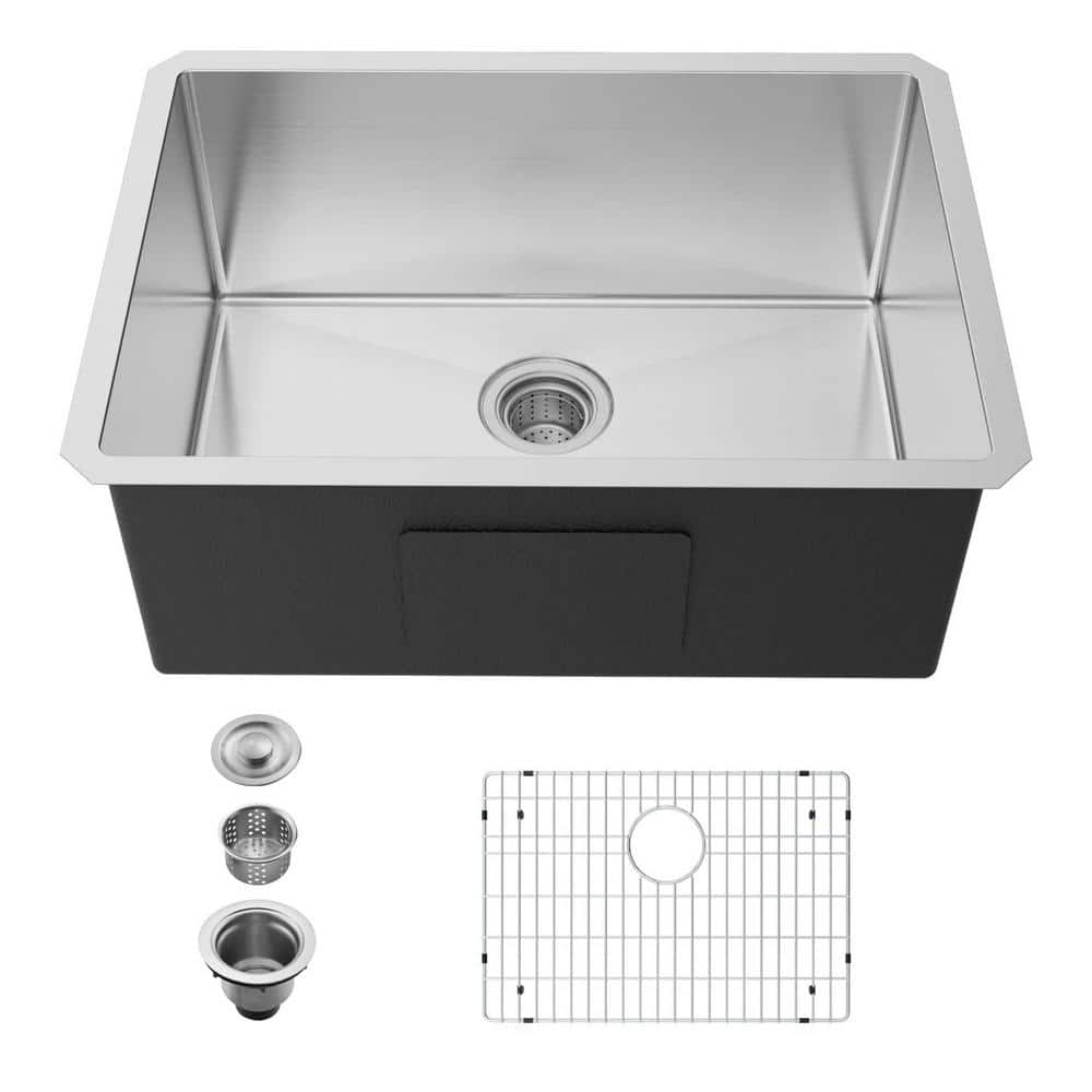 27 in. Undermount Single Bowl 16-Gauge Stainless Steel Kitchen Sink with Bo