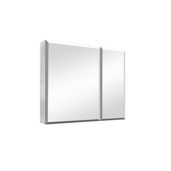 Cesicia 30 in. W x 26 in. H Rectangular Silver Aluminum Recessed/Surface Mount Medicine Cabinet with Mirror Double-side