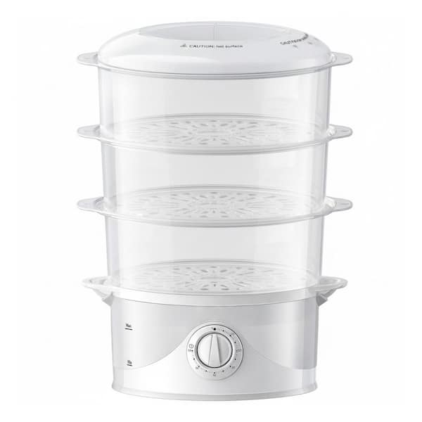 9.6 QT White BPA-Free 3-Tier Electric Food Steamer with 800W Turbo Steam, Timer, Boil Dry Protection, Dishwasher Safe